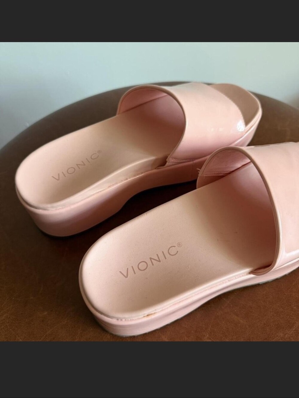 Vionic Trista Platform Slide Sandals Light Pink Patent Finish Size 8.5 - Picture 3 of 5